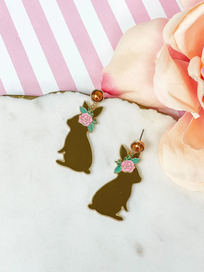 PREORDER: Chocolate Easter Bunny Post Dangle Earrings - Kayes Boutique