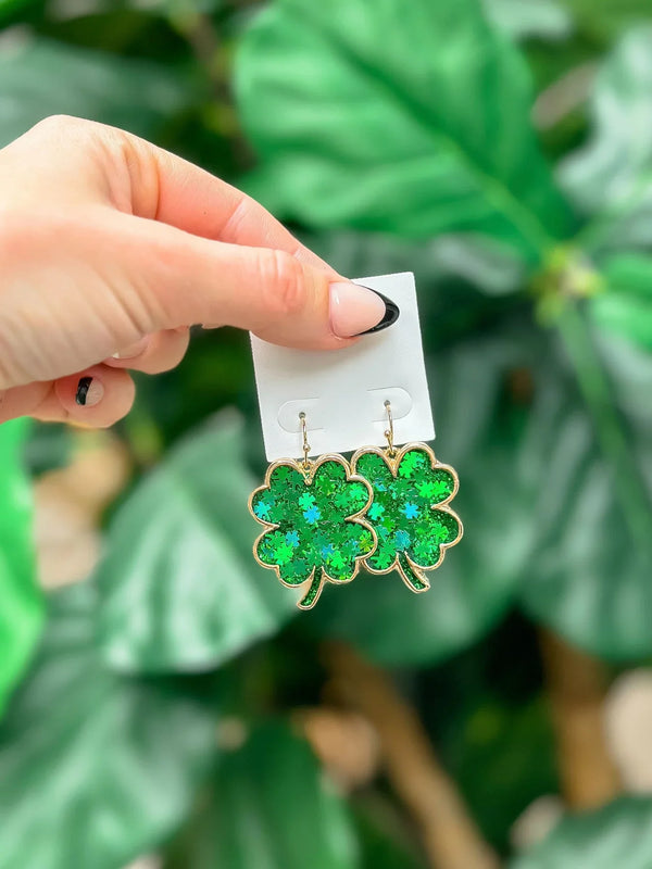 PREORDER: Confetti Glitter Clover Dangle Earrings - Kayes Boutique