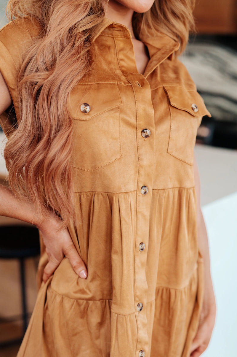 Don't Hang Up Faux Suede Shirt Dress - Kayes Boutique