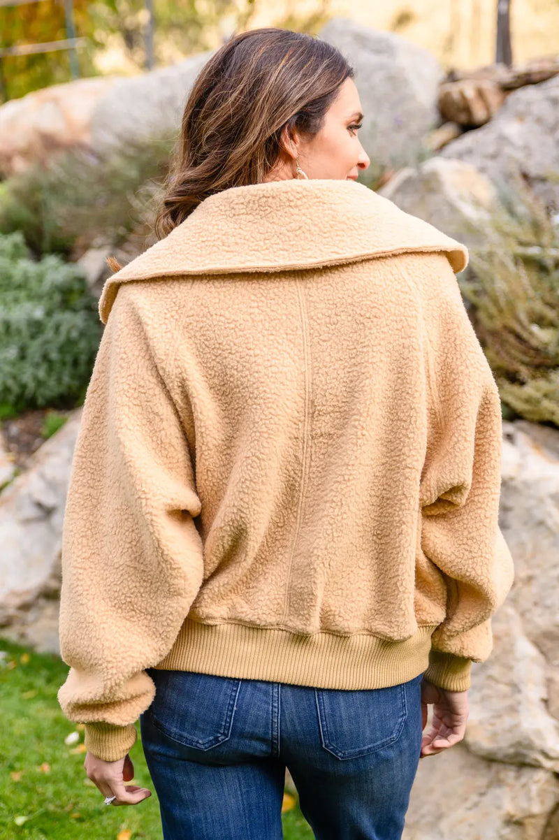 Don't Stress Oversized Collar Sherpa Jacket In Taupe - Kayes Boutique