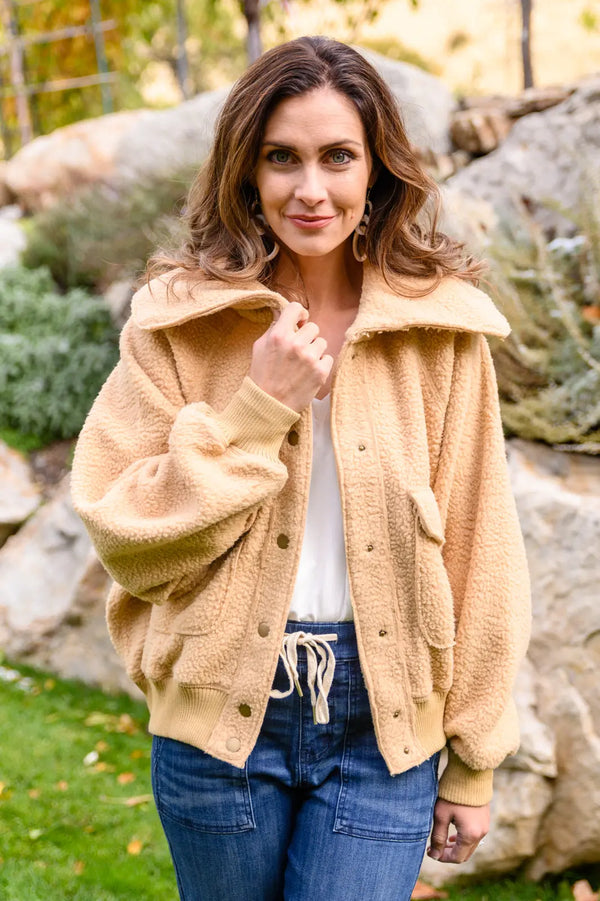 Don't Stress Oversized Collar Sherpa Jacket In Taupe - Kayes Boutique