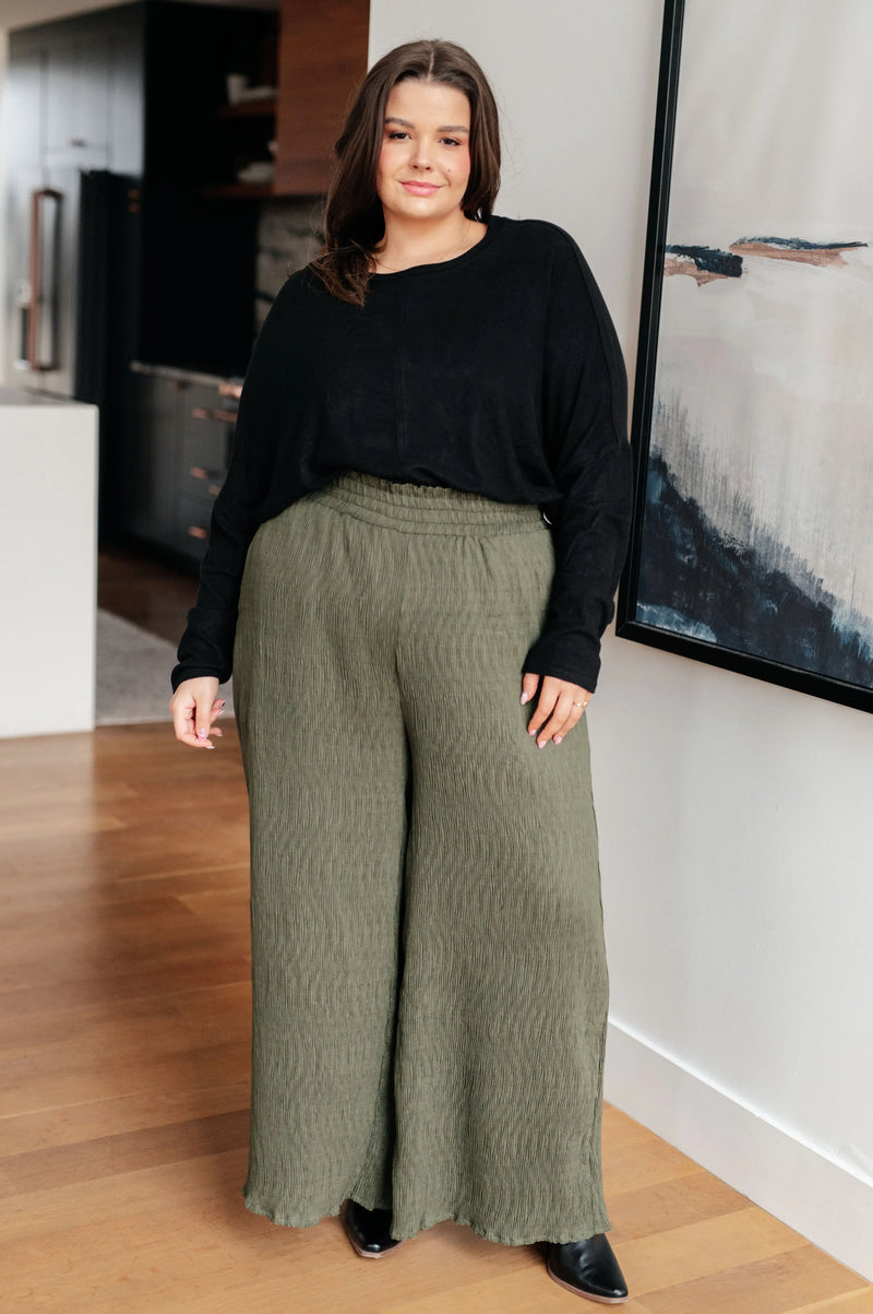 Harmony High Rise Wide Pants in Olive - Kayes Boutique