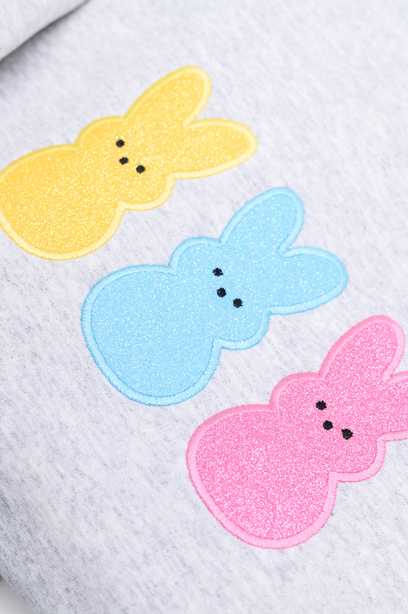 PREORDER: Embroidered Glitter Sweatshirt in Multicolor Bunnies - Kayes Boutique