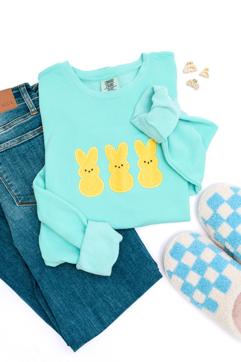 PREORDER: Embroidered Glitter Sweatshirt in Yellow Bunnies - Kayes Boutique