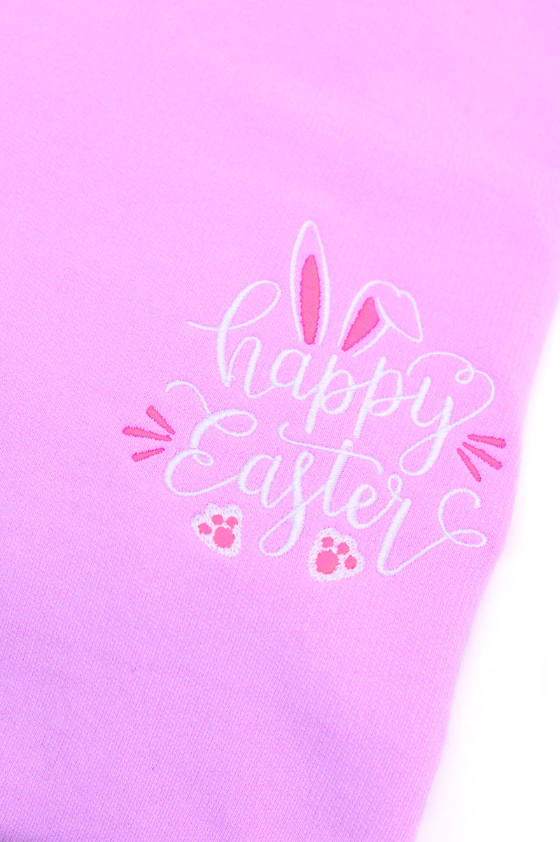 PREORDER: Embroidered Happy Easter Sweatshirt in Violet - Kayes Boutique