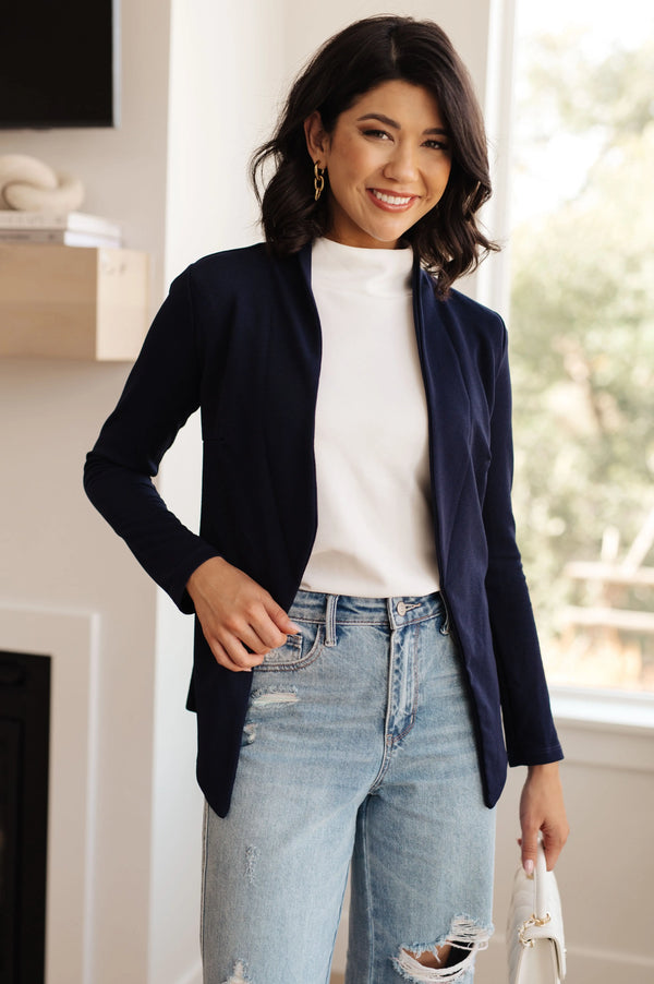 Fitted Blazer in Navy - Kayes Boutique