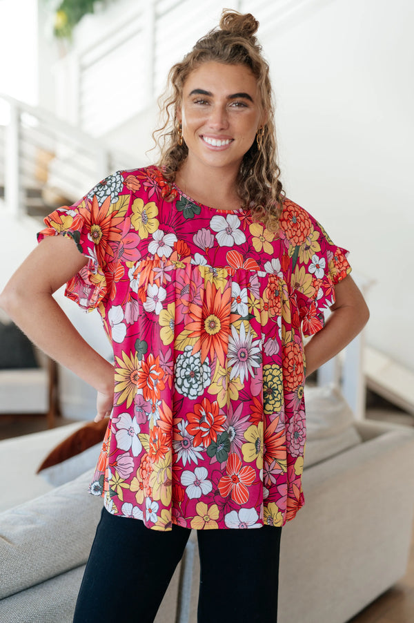 Kaye's boutique Flit About Floral Top in Pink
