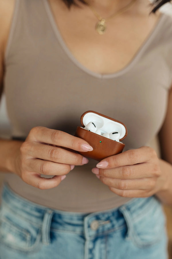 Genuine Leather Airpod Pro Protective Case in Brown - Kayes Boutique