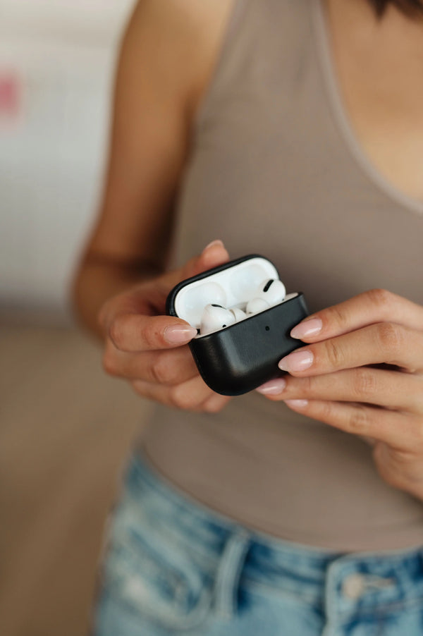 Genuine Leather Airpod Pro Protective Case in Black - Kayes Boutique