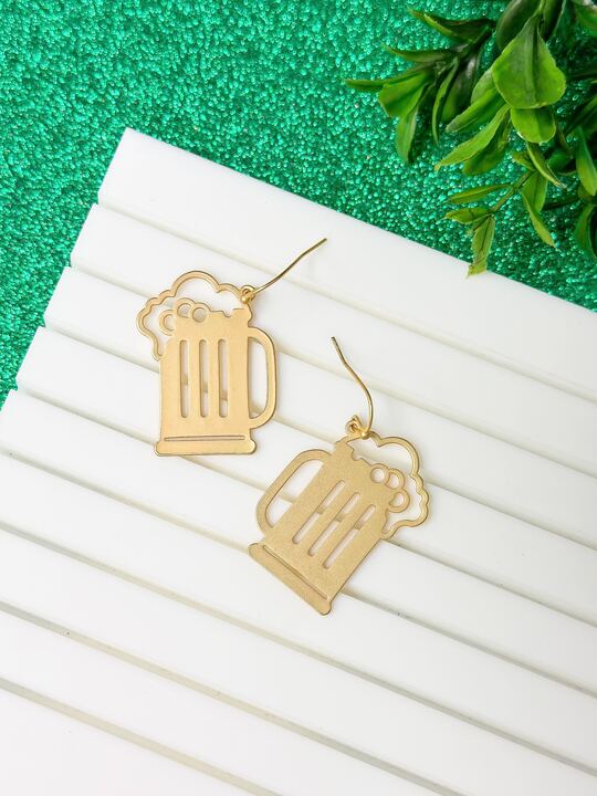 PREORDER: Gold Beer Mug Dangle Earrings - Kayes Boutique