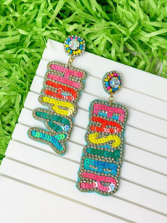 PREORDER: Happy Easter Sequin Dangle Earrings - Kayes Boutique