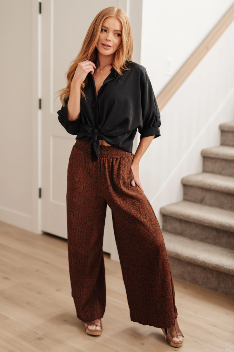 Harmony High Rise Wide Leg Pants in Brown - Kayes Boutique