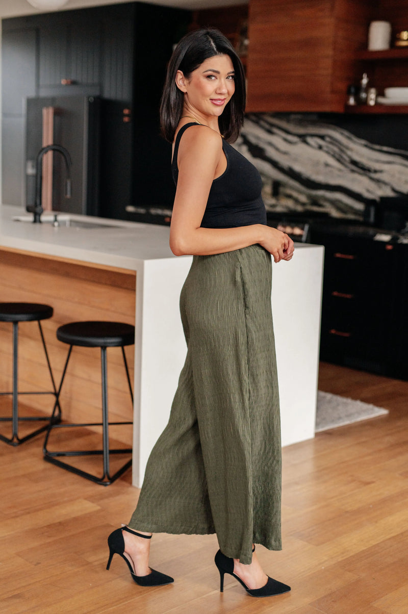 Harmony High Rise Wide Pants in Olive - Kayes Boutique