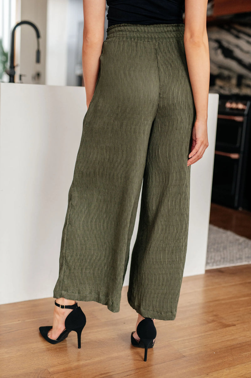 Harmony High Rise Wide Pants in Olive - Kayes Boutique