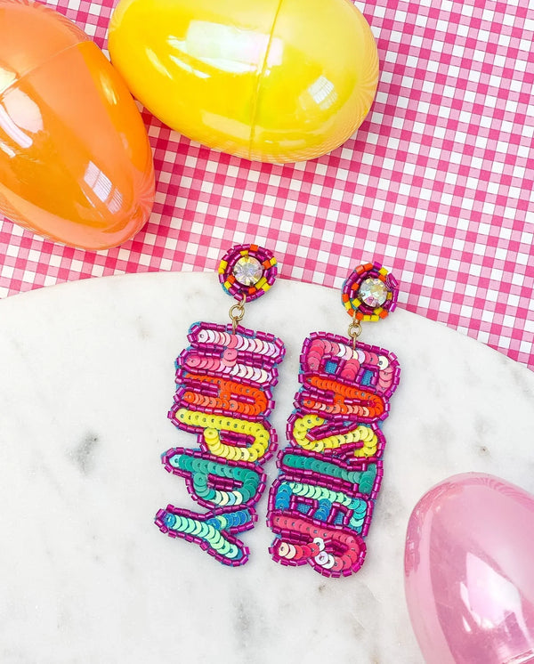 PREORDER: Happy Easter Sequin Dangle Earrings - Kayes Boutique