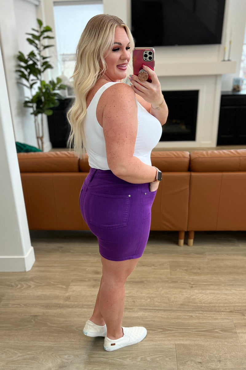 Jenna High Rise Control Top Cuffed Shorts in Purple - Kayes Boutique
