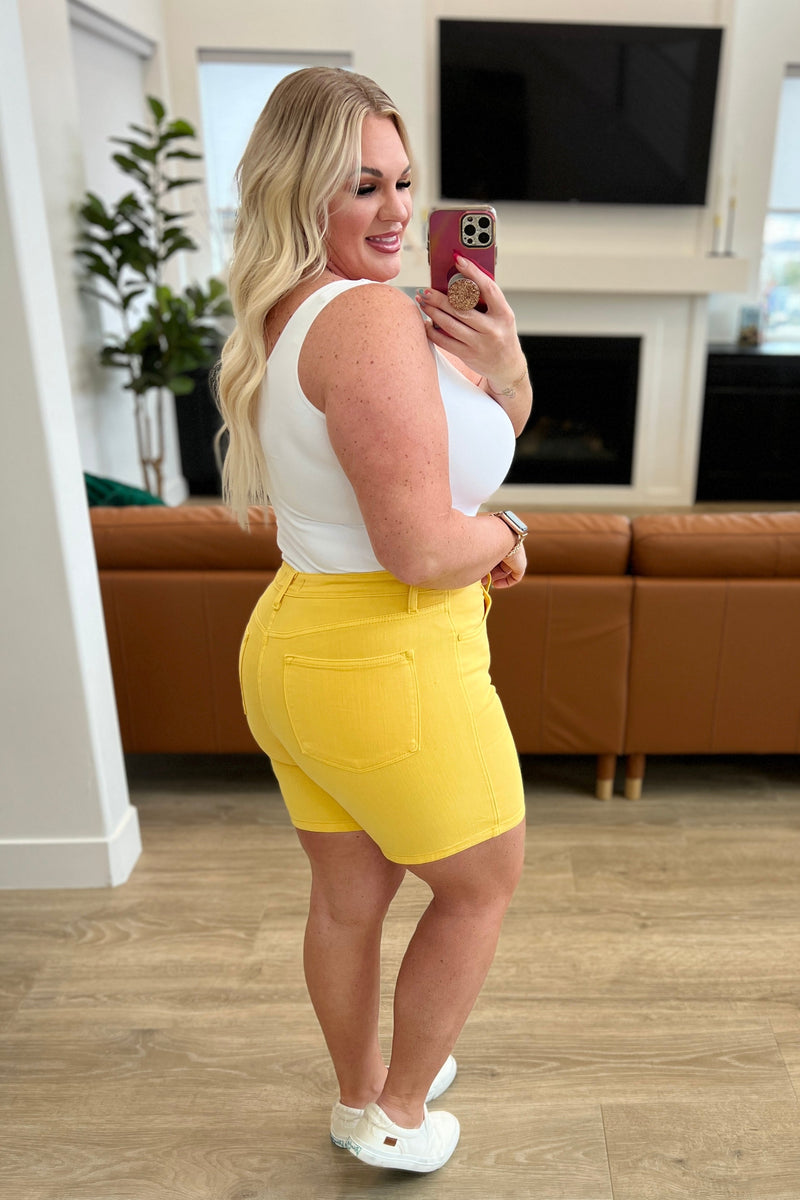 Jenna High Rise Control Top Cuffed Shorts in Yellow - Kayes Boutique