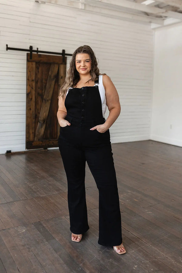 Imogene Control Top Retro Flare Overalls in Black - Kayes Boutique