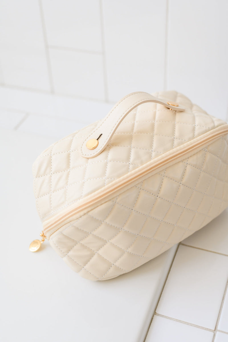 Large Capacity Quilted Makeup Bag in Cream - Kayes Boutique