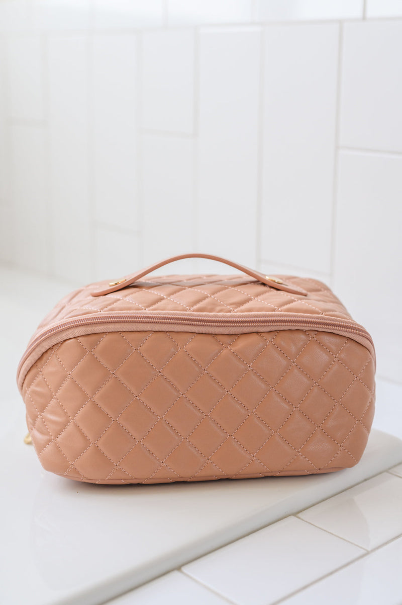 Large Capacity Quilted Makeup Bag in Pink - Kayes Boutique