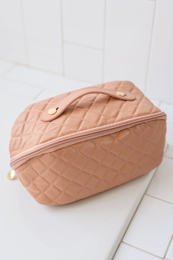 Large Capacity Quilted Makeup Bag in Pink - Kayes Boutique