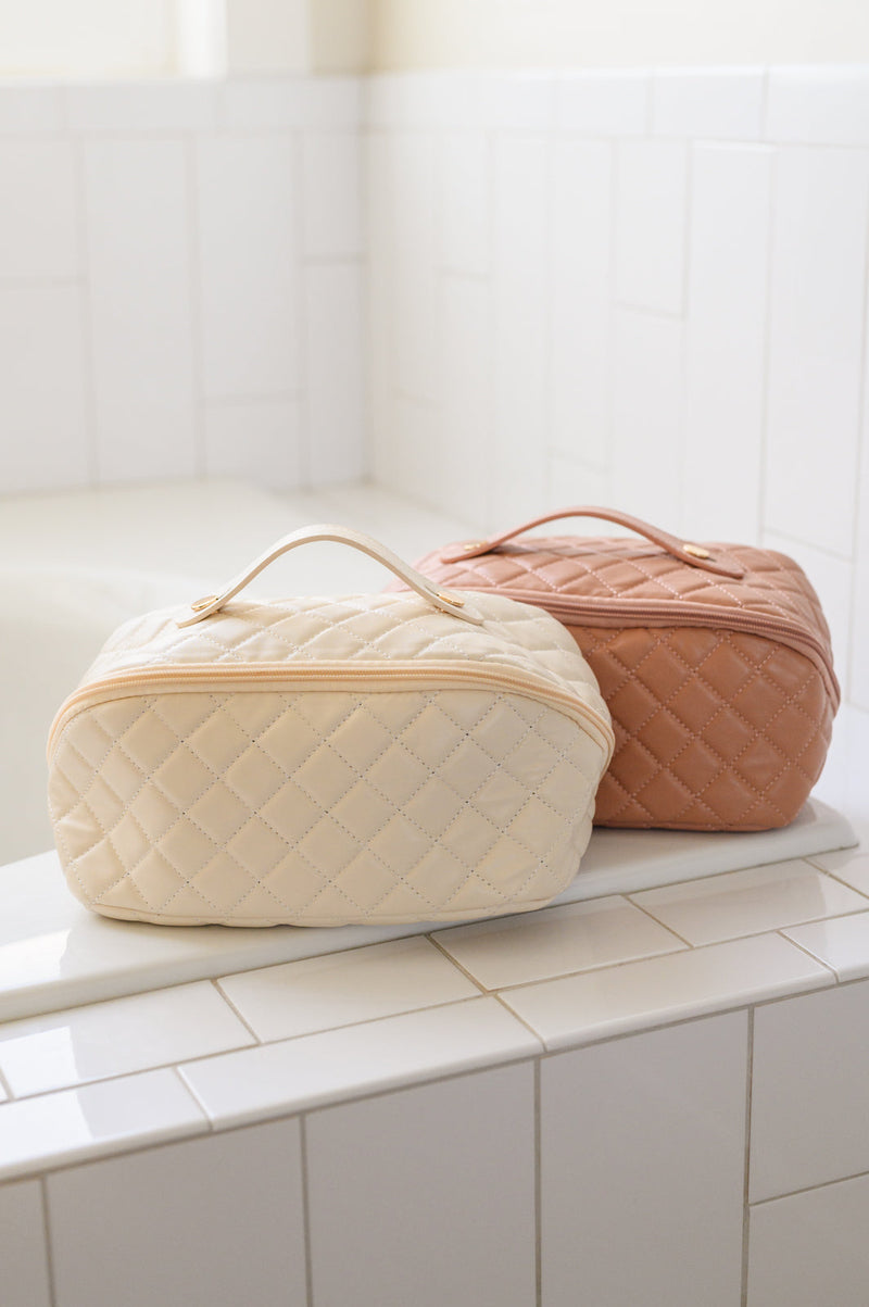 Large Capacity Quilted Makeup Bag in Cream - Kayes Boutique