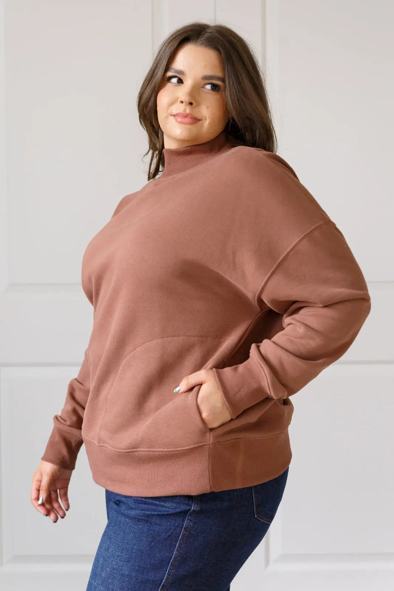 Leena Mock Neck Pullover in Cocoa - Kayes Boutique