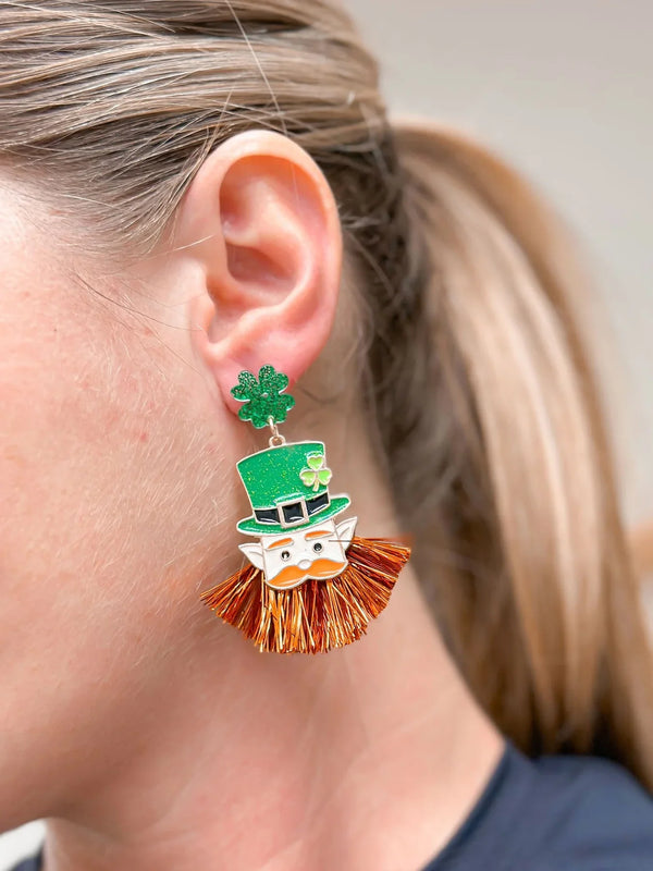 PREORDER: Leprechaun Head Tinsel Dangle Earrings - Kayes Boutique