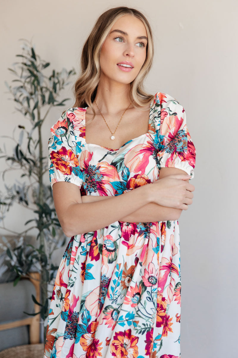 Let Me Frolic Balloon Sleeve Floral Dress - Kayes Boutique