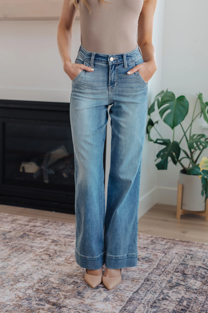 Kaye's boutique Mindy Mid Rise Wide Leg Jeans