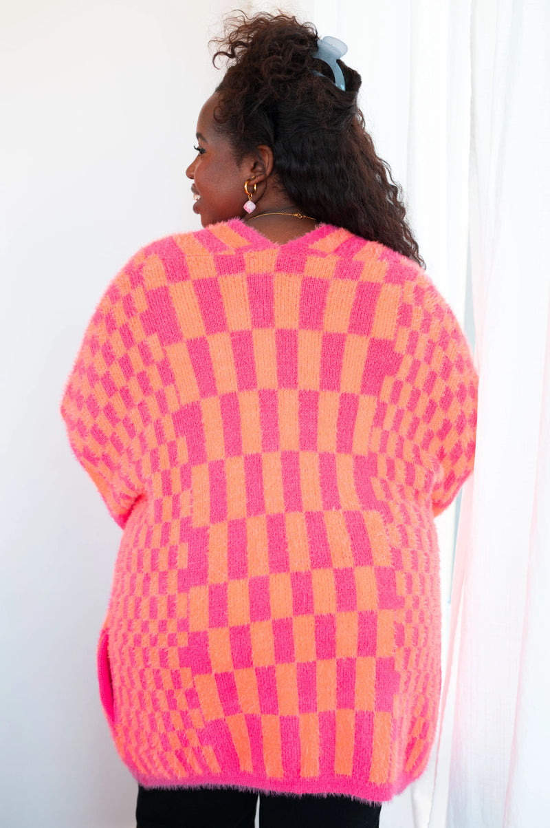 Noticed in Neon Checkered Cardigan in Pink and Orange - Kayes Boutique
