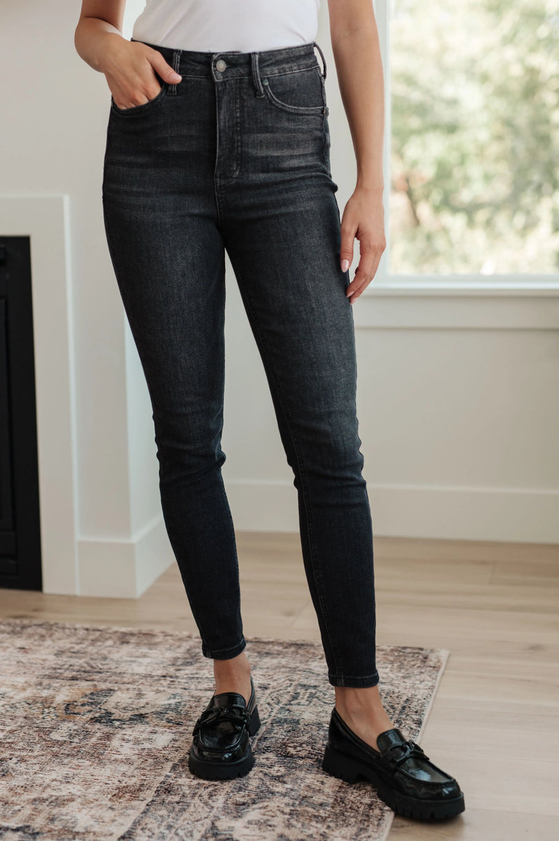 Octavia High Rise Control Top Skinny Jeans in Washed Black - Kayes Boutique