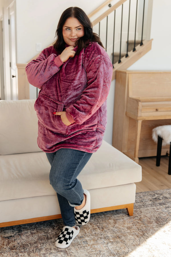 Oversized Velour Blanket Hoodie in Purple - Kayes Boutique