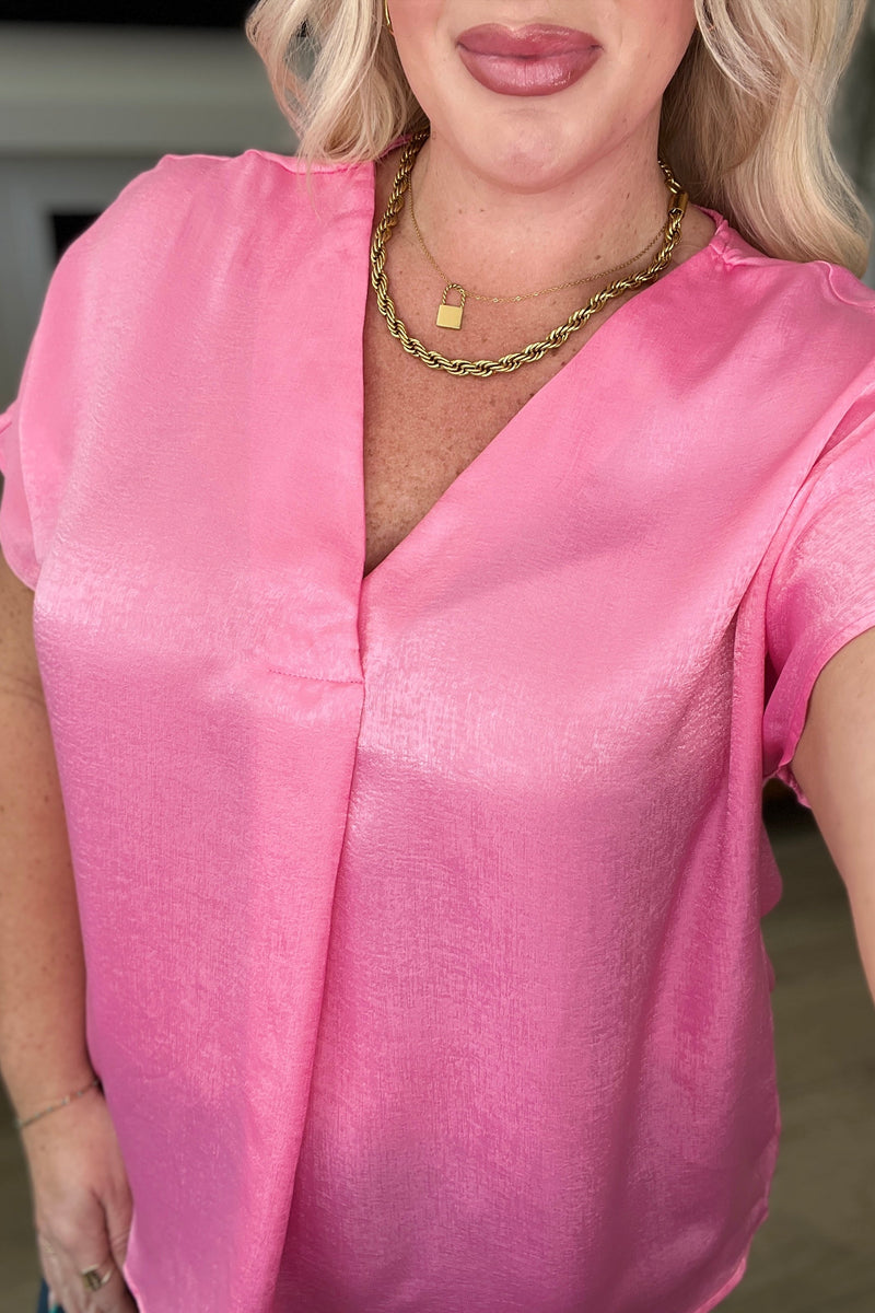 Pleat Front V-Neck Top in Pink Cosmos - Kayes Boutique