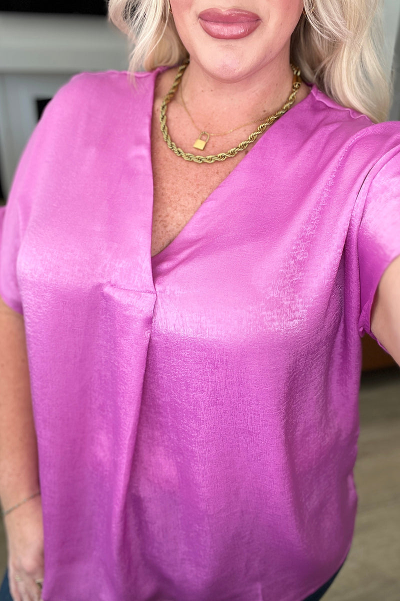 Pleat Front V-Neck Top in Spring Orchid - Kayes Boutique