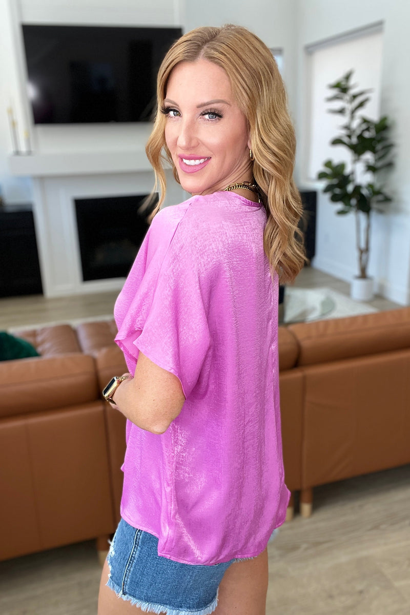 Pleat Front V-Neck Top in Spring Orchid - Kayes Boutique