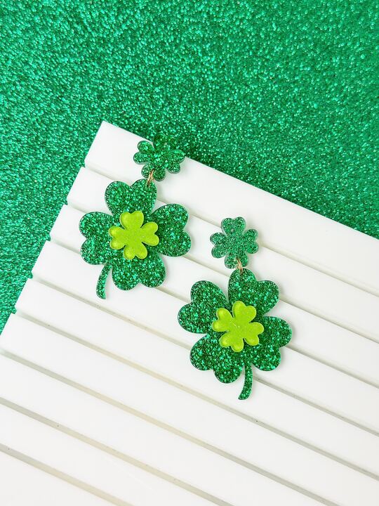 PREORDER: Shimmering Lucky Clover Dangle Earrings - Kayes Boutique