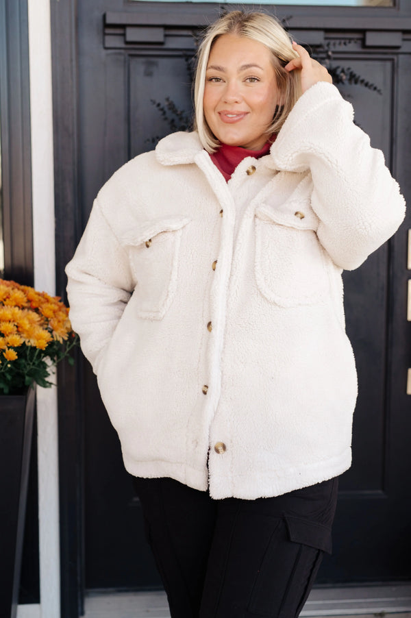 Kaye's boutique Shrouded in Sherpa Coat in White