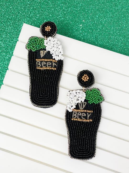 PREORDER: St. Paddy’s Beer Beaded Dangle Earrings - Kayes Boutique