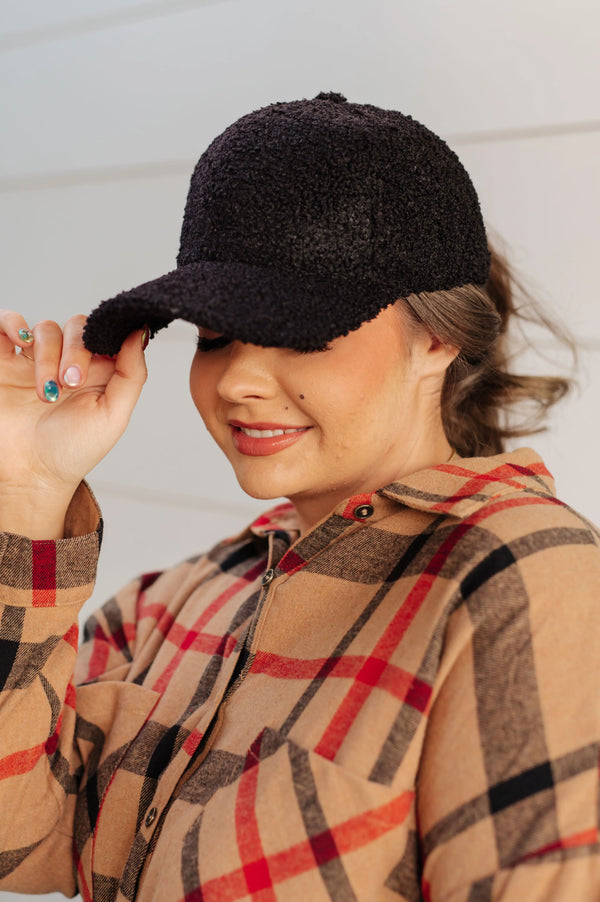Lyla Sherpa Ball Cap in Black - Kayes Boutique