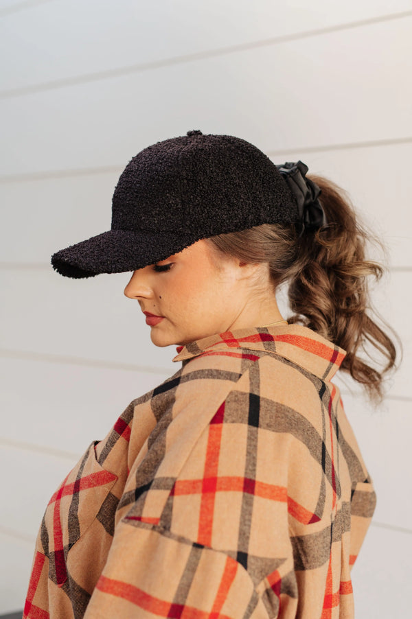Lyla Sherpa Ball Cap in Black - Kayes Boutique