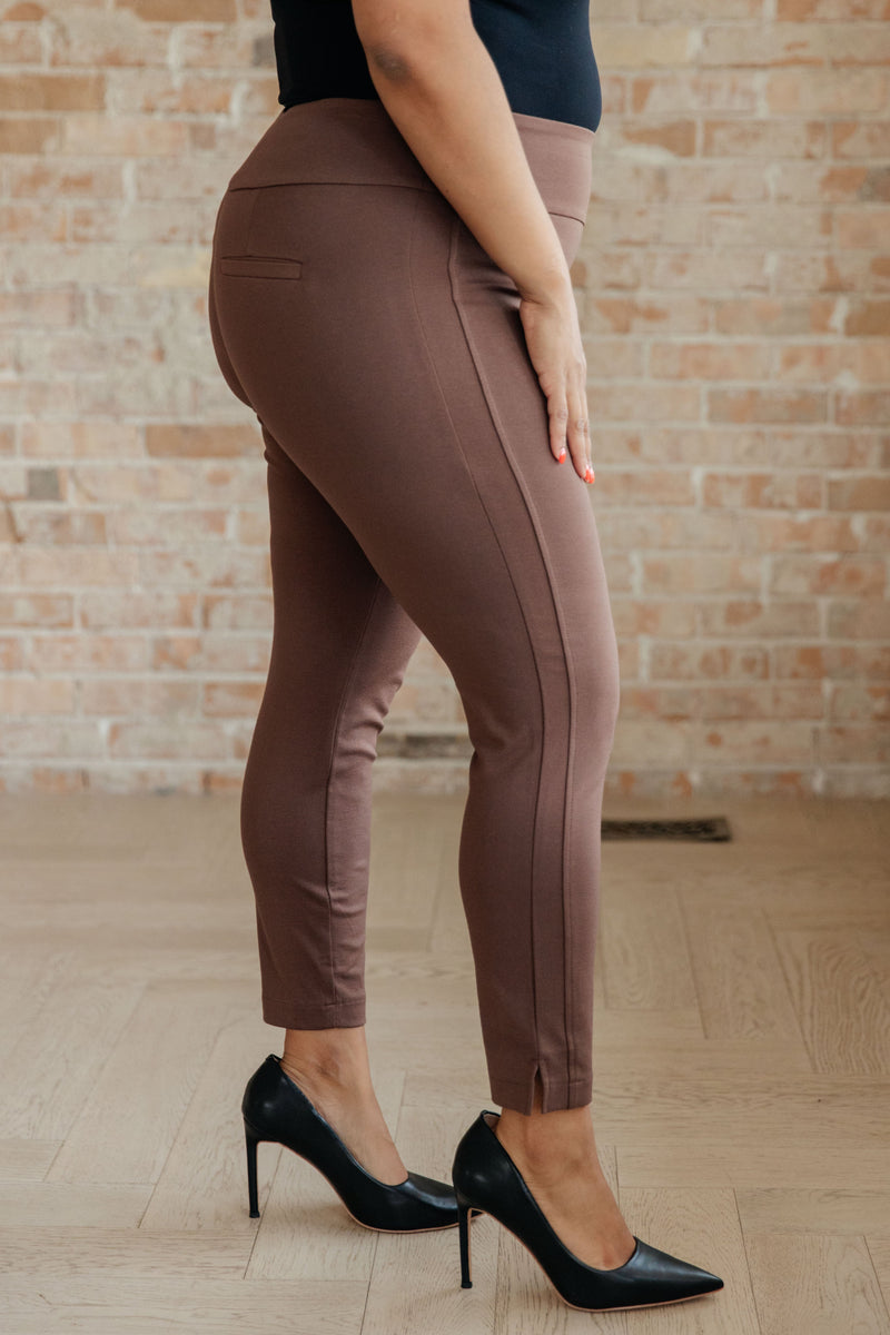 Magic Ankle Crop Skinny Pants in Dark Brown - Kayes Boutique