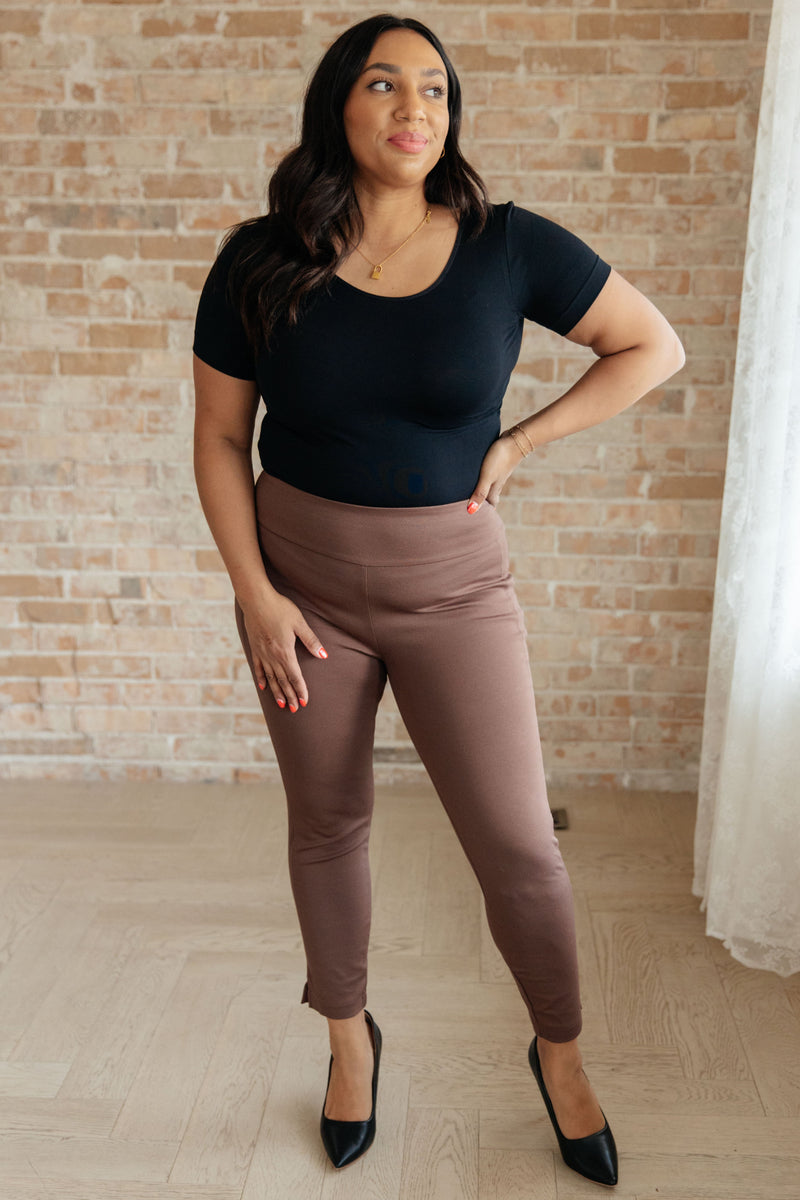 Magic Ankle Crop Skinny Pants in Dark Brown - Kayes Boutique